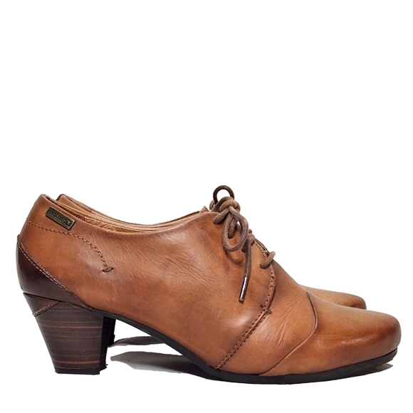 PIKOLINOS Lace-Up Oxford Heels Sz 39/8.5 Soft Tan Leather Pumps Made in Spain - Picture 3 of 15